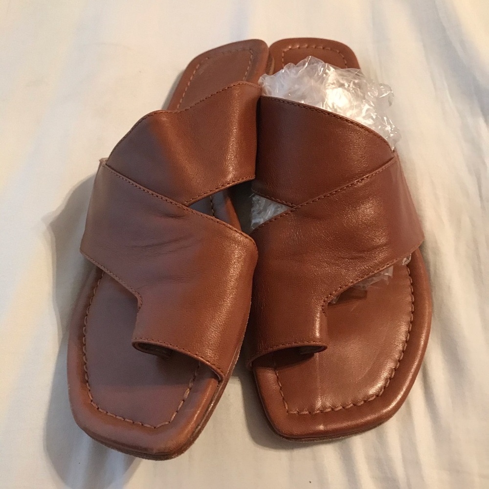 AGL Womans Flat Toe Wrap Slide Sandal Brown EU 41 or 10.5M